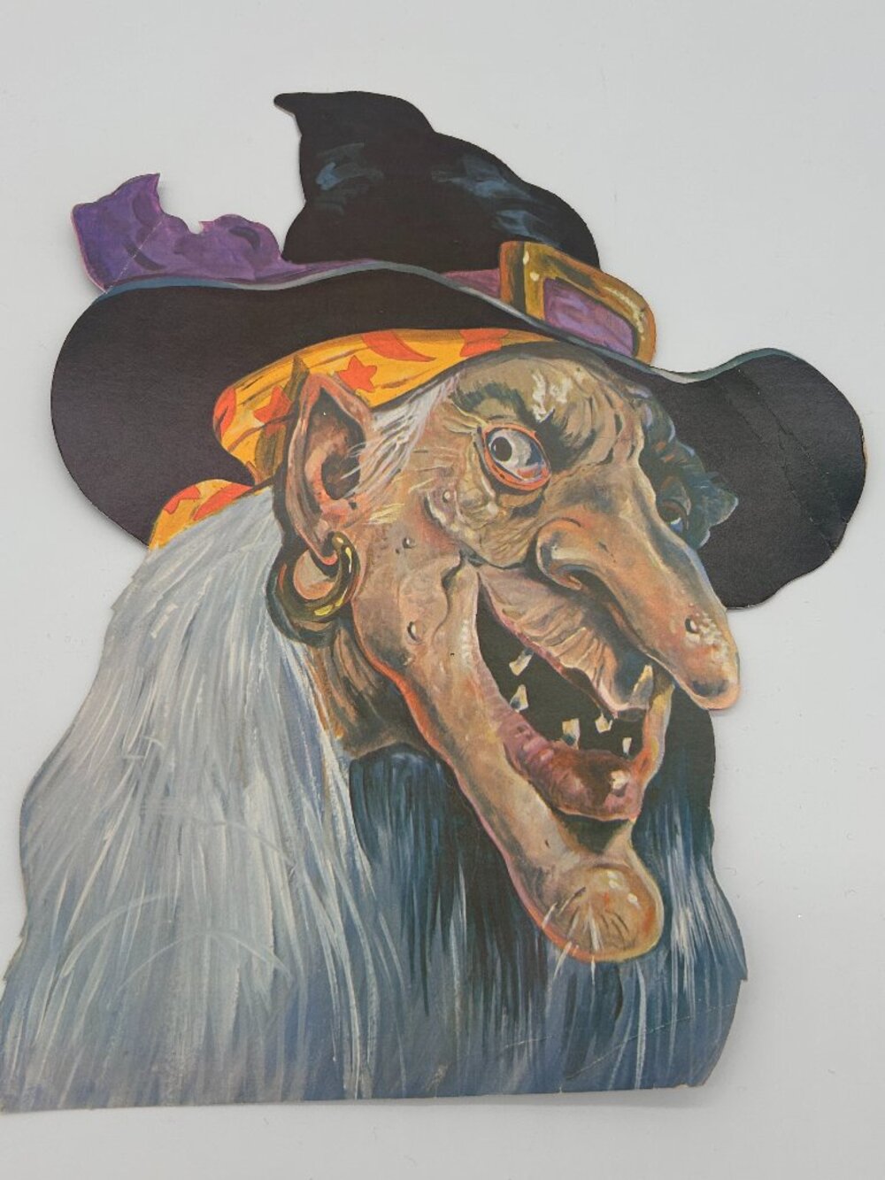 Vintage Halloween Die Cut Witch Face Double Sided  Approx 11.5"x9”